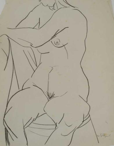 DRAWING  STUDENT WORK #39 1956 CHARCOAL ON PAPER   by Marvin Saltzman
