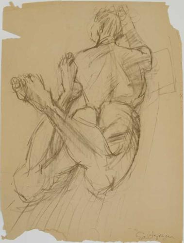 DRAWING  STUDENT WORK #38 1955 CHARCOAL ON PAPER   by Marvin Saltzman